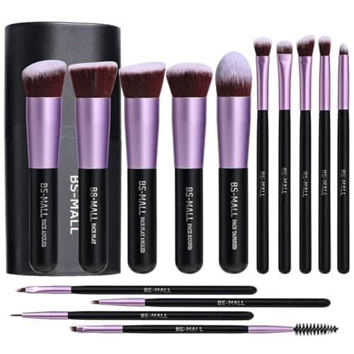 BS-MALL Makeup Brushes Premium Synthetic Foundation Powder Concealers Eye Shadows 14 Pcs Purple for Makeup Beginner or Professional with Travel Case - Image 1