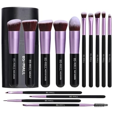 BS-MALL Makeup Brushes Premium Synthetic Foundation Powder Concealers Eye Shadows 14 Pcs Purple for Makeup Beginner or Professional with Travel Case - Image 1