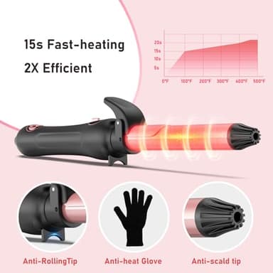 MESCOMB Rotating Curling Iron 1 Inch - Automatic Hair Curler Dual Voltage for All Hair Type, Fast & Effortless Auto Curling Wand with Fast Heating LCD Display 250°F-450°F for Lasting Beach Waves - Image 5