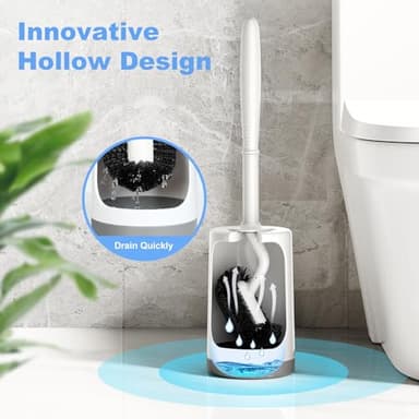 HAMITOR Toilet Bowl Brush Holder Set: Curved Design with Holder for Deep Cleaning Under Rim - Compact Hidden Scrubber for Small Space - Modern RV Bathroom Accessories - White - Image 4