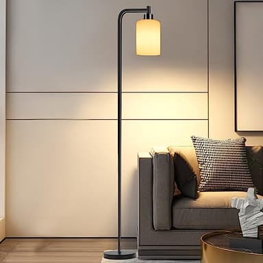 QiMH Floor Lamps for Living Room, Modern Floor Lamp with Frosted Glass Shade, Industrial Standing Lamp with LED Bulbs, Tall Pole Lamp for Bedroom Home Office (Black) - Image 7