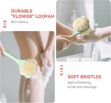 CYMPHW Back Scrubber for Shower, 15.7" Loofah with Handle, Back Shower Brush with Bristles and Loofah, Dry Brushing Body Brush for Cleanse Back and Hard to Reach Areas with Curved Long Handle - Image 3