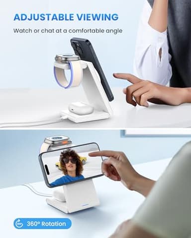 Wireless Charger Magnetic for Apple Devices - JoyGeek 3 in 1 Foldable Charging Station for Magsafe Compatible with iPhone 16 15 14 13 12 Pro Max Plus, Apple Watch 10 9 8 7 6 5 4 SE, AirPods 4/3/2/Pro - Image 3