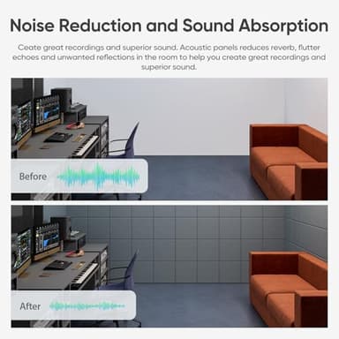 Berlai 15 Pack Acoustic Panels Self Adhesive Sound Proof Foam Panels, 12x12x0.4" High Density Sound Absorbing Panels, Square Acoustic Tiles for Recording Studio Home Theater Office Room(Ash Gray) - Image 3