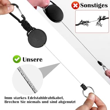 Levateeta Retractable Keychain Heavy Duty Carabiner Badge Holder Retractable Badge Reel ID Holder Steel Cord and Paracord Extendable Key Ring 4 Pack - Image 4