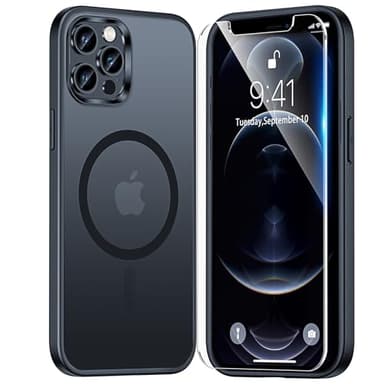 TAURI for iPhone 12 Pro Max Case, Compatible with Magsafe, [Military-Grade Protection] with 2X Screen Protectors, Slim Matte Case for iPhone 12 Pro Max, Frosted Black, 6.7" - Image 1