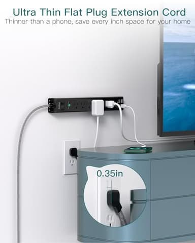 Surge Protector Power Strip - Extension Cord with Addtam 6 AC Outlets 4 USB (2 USB-C Ports), 1875W/15A, Flat Plug with Overload Surge Protection, Outlet Extender for Home Office Dorm Room Essentials - Image 4