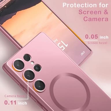 Amzfield Magnetic for Samsung Galaxy S24 Ultra Case for Women Men Girls [Compatible with MagSafe] [Camera Lens Protector] Matte Cute Slim Soft Silicone Bumper Shockproof Metallic Phone Case, Pink - Image 4