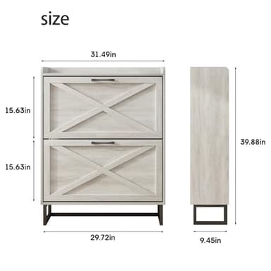 Maupvit Shoe Storage Cabinet with 2 Flip Drawers, Freestanding Organizer with Metal Legs for Entryway, Narrow Shoe Rack Cabinet, Beige - Image 2