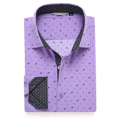 Alex Vando Mens Printed Dress Shirts Easy Care Long Sleeve Button Down Shirt,Purple 6370,XL - Image 1