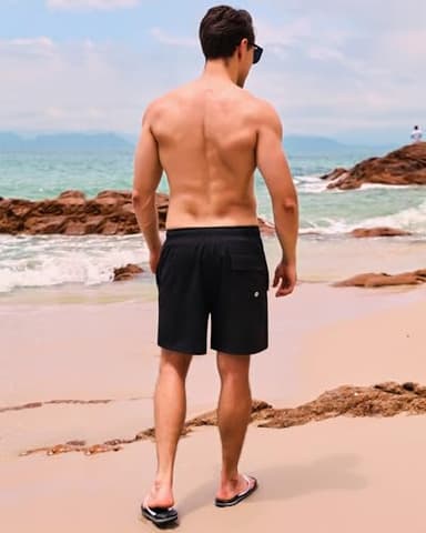 SILKWORLD Mens Swim Trunks with Compression Liner Quick-Dry Bathing Suit Swimming Shorts with Zipper Pockets,Black,Medium - Image 5