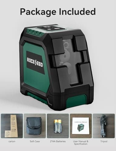 RockSeed Dual Modules Line Laser, Self Leveling Laser Level, Horizontal and 150° Vertical Green Beam, 2 AA Batteries, Carrying Bag, for Home Decoration/DIY/Construction Site - Image 7