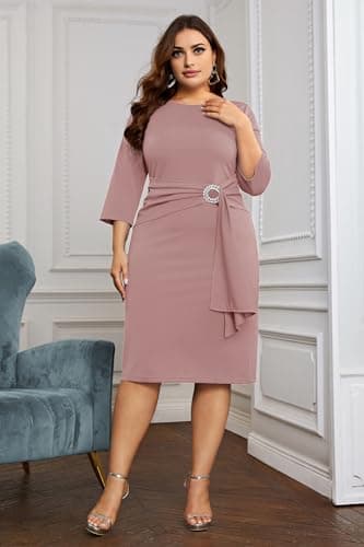 KIMCURVY Plus Size Women's Elegant Cocktail Dresses for Women Wedding Dress to Hide Tummy Dresses Pink 22W - Image 8