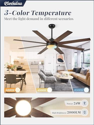 Fanbulous Ceiling Fans with Lights, 72 inch Large Ceiling Fan with Light and Remote, Outdoor Black Ceiling Fan for Living Room Patio, 6 Speeds, Reversible Quiet DC Motor, 3 CCT, Bi-color 8 Blades - Image 3