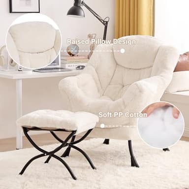 Tiita Lazy Chair with Ottoman, Modern Large Accent Lounge Armchair, Comfy Leisure Sofa Reading Chair with Footrest for Bedroom, Living Room, Dorm Rooms, Garden and Courtyard, Plush Beige - Image 4