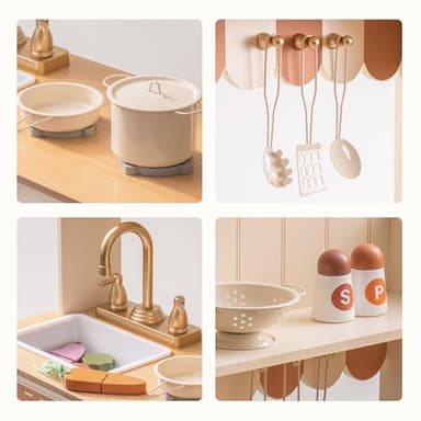 ROBOTIME Play Kitchen for Kids Toddlers, Wooden Pretend Play Kitchen Set Toy with Cutting Food Set, Toys Kitchen Gift for 3+ Year Old Kids, Girls & Boys - Image 2