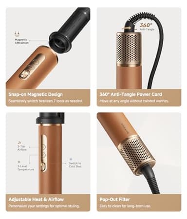DREAME AirStyle Pro 7-in-1 Hair Styler & High Speed Dryer | Snap-on Attachments for Curling, Smoothing, Volumizing | Fast Drying, Frizz Control, Cool Shot | Luxury Leather Package - Image 8