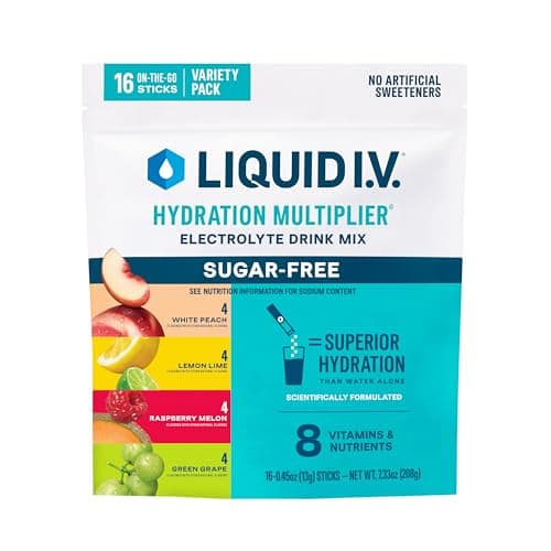 Liquid I.V.® Hydration Multiplier Sugar-Free Variety Pack - Raspberry Meon, Lemon Lime, White Peach, Green Grape (Variety Pack) - Image 1