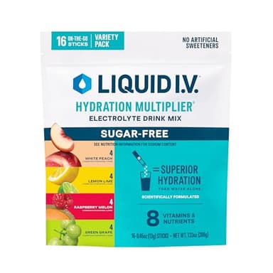 Liquid I.V.® Hydration Multiplier Sugar-Free Variety Pack - Raspberry Meon, Lemon Lime, White Peach, Green Grape (Variety Pack) - Image 1