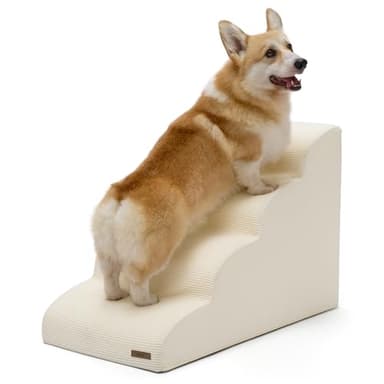 LE SURE Dog Stairs for Large Dogs Pet Steps Ramp for High Bed and Couch with CertiPUR-US Certified Foam with Non-Slip Bottom, Beige, 4 Steps - Image 1