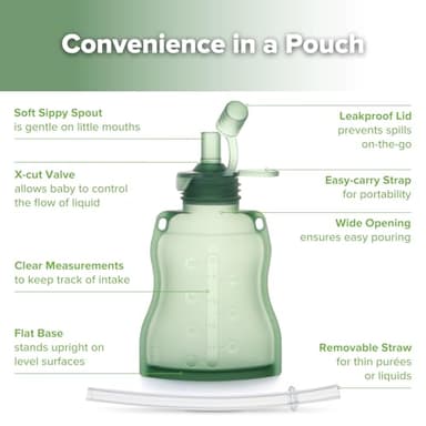 haakaa Baby Food Pouch Refillable Baby Squeeze Silicone Yummy Pouch, Soft Reusable Squeeze Storage Food Pouch for Kids Toddler,Home Made Food Puree,Smoothie Pouch Bag, 4oz, 4 Pack,6m+(Pea Green) - Image 4