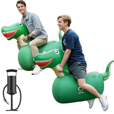 QPAU Inflatable Bouncy Dinosaur Toys 2 PCS with Hand Pump, Heavy Duty Giant Bouncy Pal, 220lbs Load Capacity, Ride On Bouncy Animal Hopper Toy, Indoor Outdoor Bouncers for Kids Girls Boys Ages 5+ - Image 1