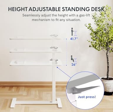 FLEXISPOT Mobile Standing Desk with Wheels Pneumatic Laptop Desk Rolling Computer Cart Movable Height Adjustable Small Sit Stand Desk Computer Workstations Home Use（31.5" W x 17.7" D,White - Image 6