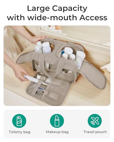 BAGSMART Travel Toiletry Bag, Lightweight Large Wide-open Travel Bag for Women, Puffy Cosmetic Makeup Bag Organizer with Handle for Accessories,Essentials, Toiletries, Grayish Brown - Image 4