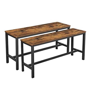 VASAGLE Dining Bench, Pair of 2, Industrial Style, Steel Frame, for Kitchen, Living Room, 12.8 x 42.5 x 19.7 Inches, Rustic Brown + Black，UKTB33X - Image 1