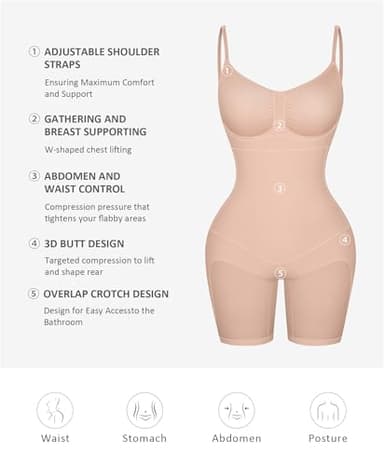 FeelinGirl Shapewear Bodysuit for Women Tummy Control Faja Shaper Seamless Hip Enhancer Thigh Slimmer Body Shaper Nude M/L - Image 6