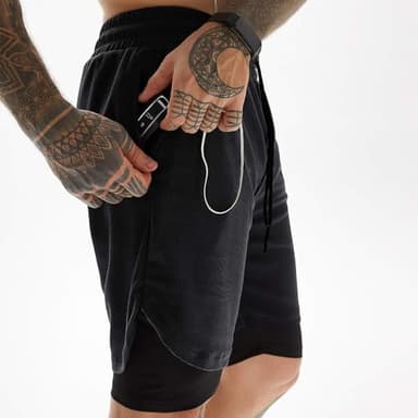 JWJ 3 Pack Men's 2 in 1 Workout Running Shorts 7 Inch Lightweight Athletic Gym Shorts with Compression Liner Black Dark Grey Light Grey XXL - Image 2