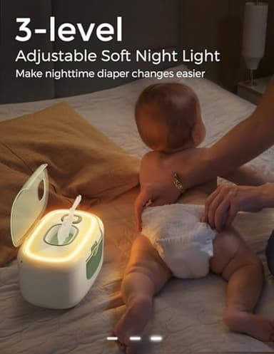 Momcozy New Baby Wipe Warmer, 100pcs Larger Capacity Wipe Dispenser, 10-Min Fast Heating with 4 Temperature Modes, Innovative Spring Design, Silicone & Top Seals,Quick Even Heating, 3-Level Nightlight - Image 6