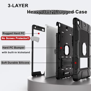 Rantice Case for 9th/8th/7th Generation, Hybrid Shockproof Rugged Drop Protective Case with Kickstand for iPad 10.2 Inch (2021/2020/2019 Release), Black - Image 3