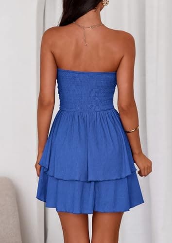 PRETTYGARDEN Women's 2025 Summer Strapless Tube Mini Dress Off Shoulder Smocked Ruffle A Line Flowy Short Party Club Dresses (Royal Blue,Small) - Image 2