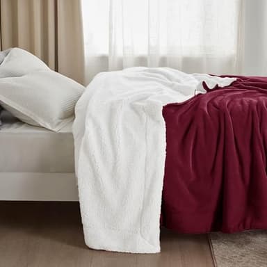 Bedsure GentleSoft Sherpa Fleece Blankets Queen Size for Bed - Thick and Warm, Soft Fuzzy Plush Queen Christmas Blanket for Winter, Burgundy, 90x90 Inches - Image 7