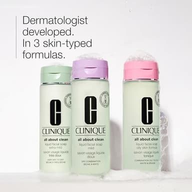Clinique 3-Step All About Clean Liquid Gentle Facial Cleanser Soap | Face Wash For Dry Combination Skin | Type 2, 13.5 Fl Oz - Image 2