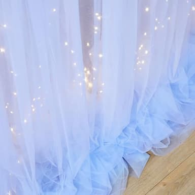 Baby Blue Sheer Tulle Backdrop Curtains with Lights String for Parites Baby Shower Decorations for Boy Bridal Shower Birthday Party Photo Shoot Background Wall Decorations 10×8ft(2 Panels 5×8ft) - Image 6