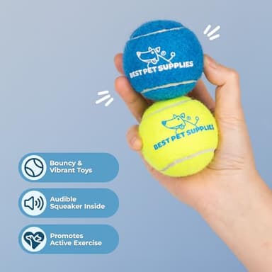 Best Pet Supplies Interactive Squeaky Dog Chew Toy, Ideal Dog Toys for Chewers, Small, Medium & Large Dogs, and Fetch Lovers - Tennis (Assorted Color), Medium (Pack of 4) - Image 3