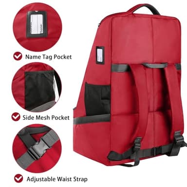 YOREPEK Car Seat Travel Bag, Padded Car Seats Backpack for Air Travel, Heavy Duty Carseat Travel Bag for Airplane, Airport Gate Check Bag (Red) - Image 3