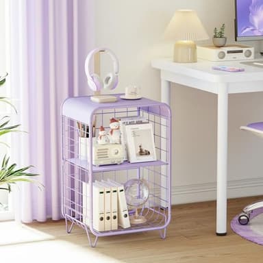 APEXCHASER Cute Nightstand, 3 Tier Metal Side Table With Storage, Vintage Bedside Table for Girls Bedroom, Living Room, Dorm - Purple - Image 6