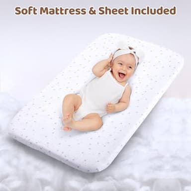 Ezebaby 3-in-1 Baby Bassinet, Rocking Baby Bassinets Bedside Sleeper, Adjustable Portable Crib for Newborn Infant with Wheels Storage Basket and Mesh Sides - Image 4