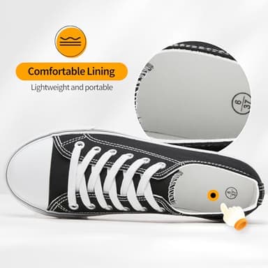 ZGR Womens White Tennis Shoes for Women,Lace up Canvas Sneakers,Casual Walking Canvas Shoes(Black.US7) - Image 3