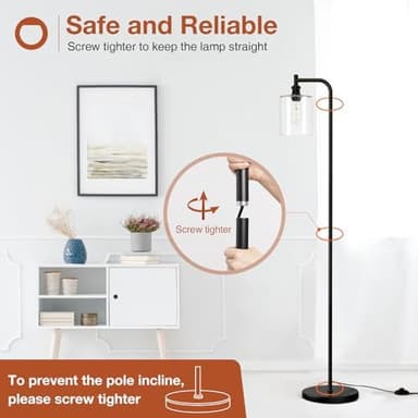 addlon Floor Lamps for Living Room Bright Lighting with Seeded Glass lampshade, Modern Bright Floor Lamp with LED Bulbs Industrial Standing lamp for beroom, Tall Pole Lamps Office - Black - Image 6
