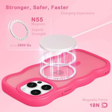 Amzfield Magnetic for iPhone 14 Pro Max Case, Compatible with Magsafe Wavy Frame Cute Translucent Matte Hard Back Silicone Bumper Shockproof Phone Case for iPhone 14 Pro Max Women Girls, Hot Pink - Image 3
