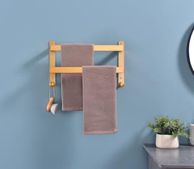 Hoooh Towel Rack for Bathroom, 16 Inch Wall Mount Double Towel Bar with Hooks, Gold Stainless Steel 2-Tiers Ladder Towel Hanger - Image 7