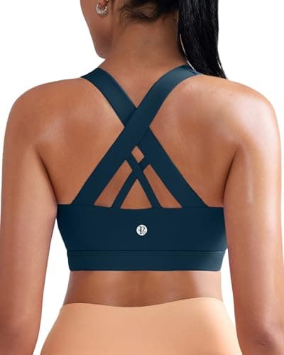 RUNNING GIRL White Sports Bra for Women, Criss-Cross Back Padded Strappy Sports Bras High Support Yoga Bra with Removable Cups(2353_Dark Blue_S) - Image 1