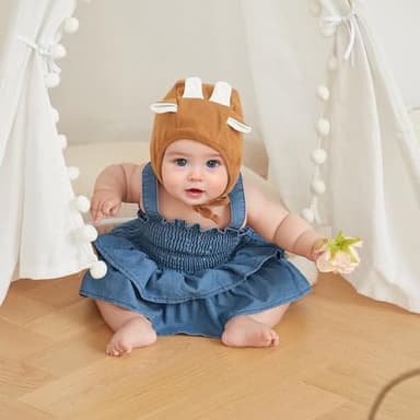 Baby Girl Denim Rompers Sleeveless Suspender Pleated Ruffle Hem Bottom Snap Jumpsuits Dress Clothes (Blue, 0-3 Months) - Image 4