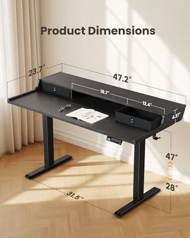 ErGear Electric Standing Desk with Drawers, 48″ x 24″ Gaming Table Compatible Monitor Stand, Stand up Desks, Home Office Height-Adjustable Desk with Storage Shelf, 4 Preset Heights, Black - Image 4