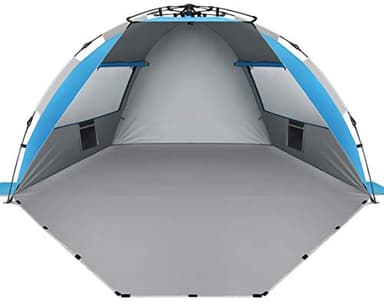 Oileus X-Large 4 Person Beach Tent Sun Shelter - Portable Sun Shade Instant Tent for Beach with Carrying Bag, Stakes, 6 Sand Pockets, Anti UV for Fishing Hiking Camping, Waterproof Windproof, Blue - Image 1