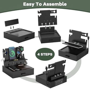 Nightstand Organizer with Charging Station, Wood Docking Station with USB Ports and Outlets, Gifts for Men, Bedside Holder with Drawer for Kindle,Phone,Key, Watch & Accessories (Classic Black) - Image 7